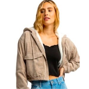 NWT Ashley By 26 Beige Corduroy Hooded Jacket Size M
